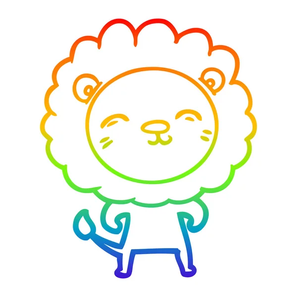 Arco iris gradiente línea dibujo dibujos animados león — Vector de stock