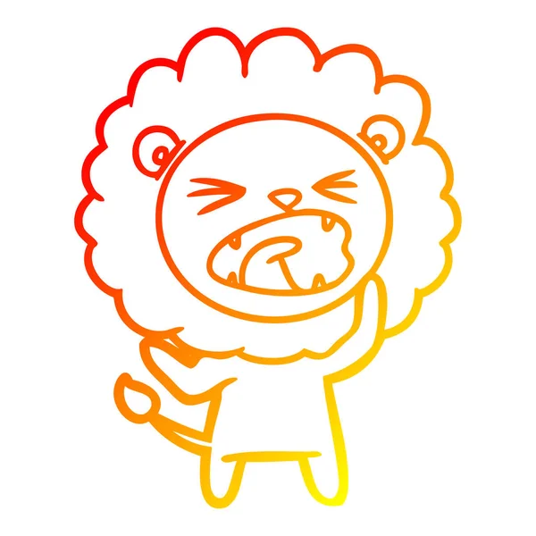 Línea de gradiente caliente dibujo de dibujos animados león enojado — Vector de stock