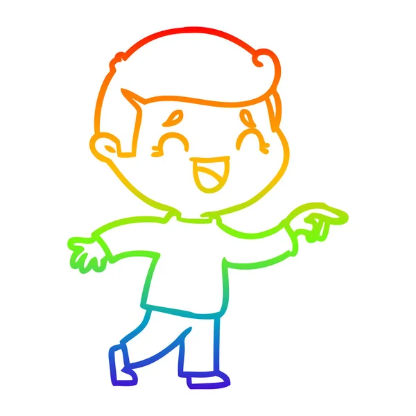虹のグラデーションライン描画漫画笑い男を指す — ストックベクタ