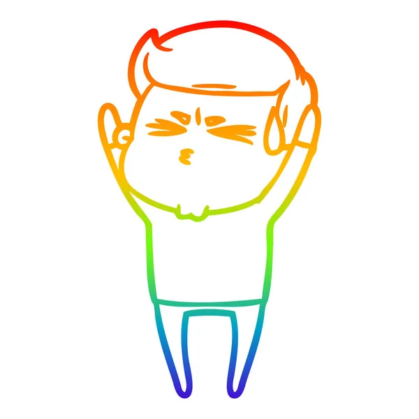 Arco-íris linha gradiente desenho cartoon homem suando — Vetor de Stock
