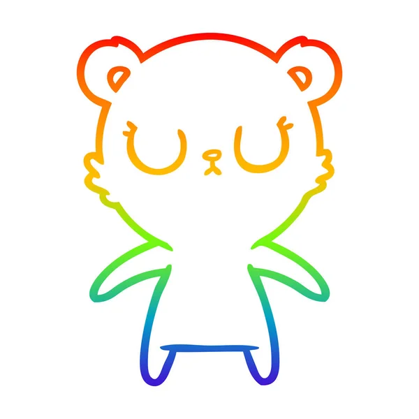 平和な漫画クマのカブを描く虹のグラデーションライン — ストックベクタ