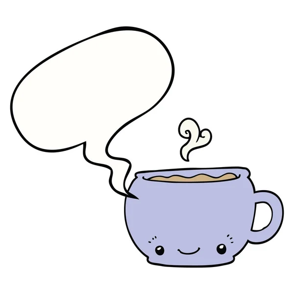 Kreskówka gorącej filiżanki kawy i bańki mowy — Wektor stockowy