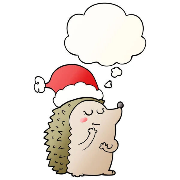 Dessin animé hérisson portant chapeau de Noël et bulle de pensée à smo — Image vectorielle