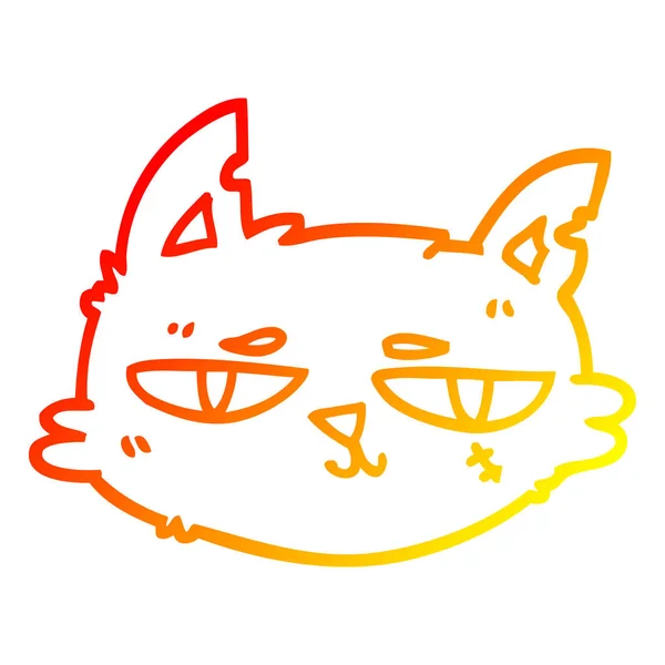 Sıcak degrade çizgi çizim karikatür sert kedi yüz — Stok Vektör