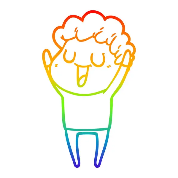 Rainbow gradient ligne dessin rire dessin animé homme — Image vectorielle