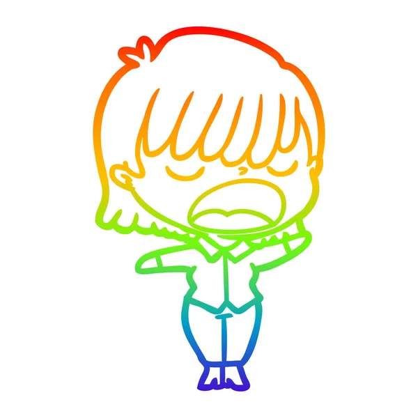 Rainbow gradient ligne dessin dessin animé femme parler fort — Image vectorielle