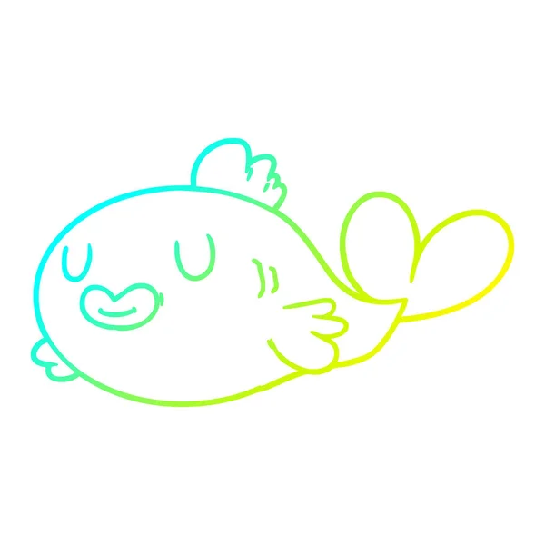 Linha gradiente frio desenho feliz peixes desenhos animados — Vetor de Stock
