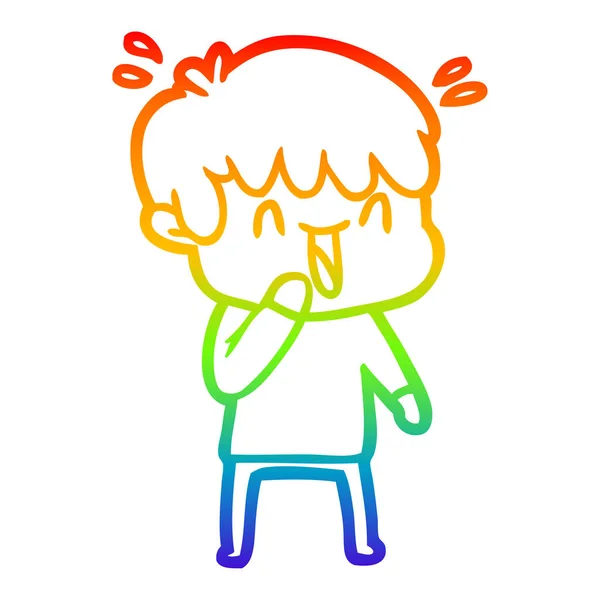 彩虹渐变线绘制卡通笑男孩 — 图库矢量图片