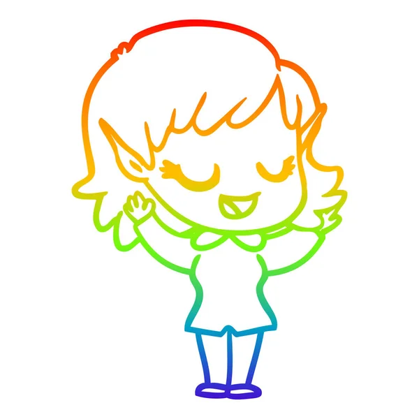 Ουράνιο τόξο γραμμή ντεγκραντέ σχέδιο ευτυχισμένο καρτούν ξωτικό κορίτσι — Διανυσματικό Αρχείο