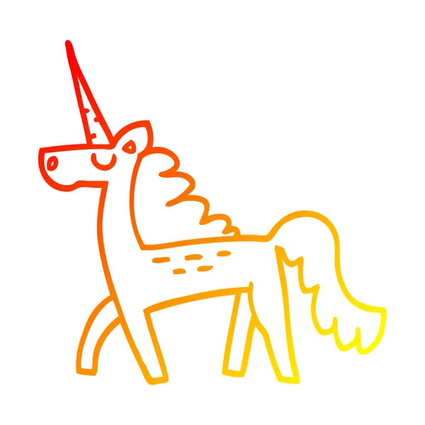 Warm gradient line drawing cartoon magical unicorn — Stock Vector