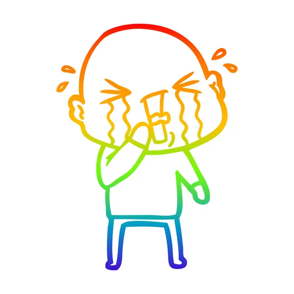 Rainbow gradient ligne dessin dessin animé pleurer chauve homme — Image vectorielle