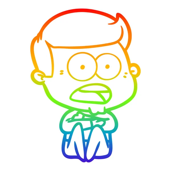 Rainbow gradient line drawing cartoon shocked man — Stock Vector
