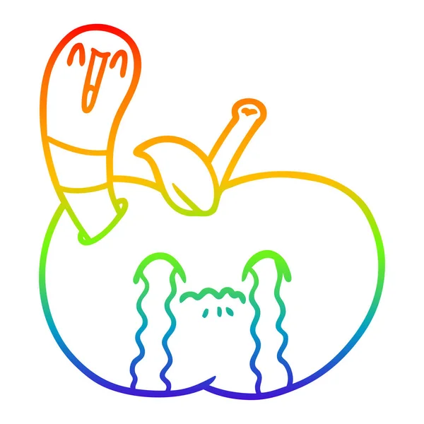 Rainbow gradient linje ritning tecknad mask äta ett äpple — Stock vektor