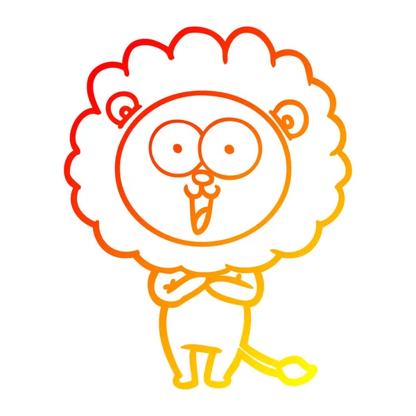 Chaud dégradé ligne dessin heureux dessin animé lion — Image vectorielle