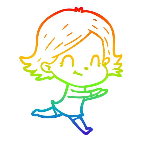 Regenbogen-Gradienten-Linie Zeichnung Cartoon freundliche Mädchen — Stockvektor