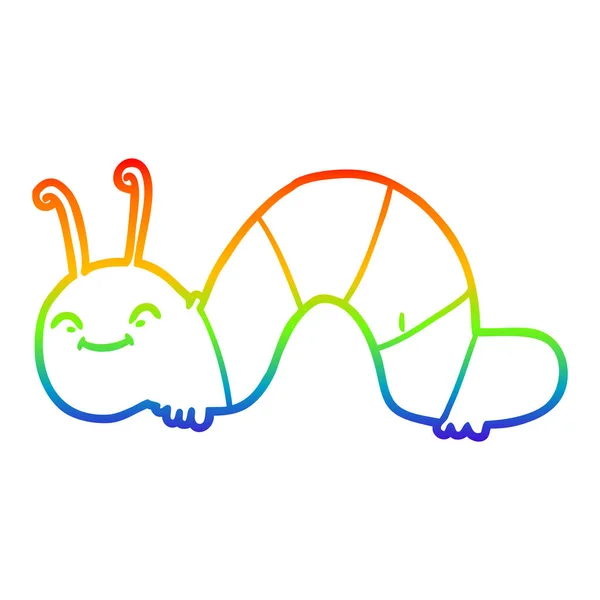 Arco iris gradiente línea dibujo dibujos animados feliz insecto — Vector de stock