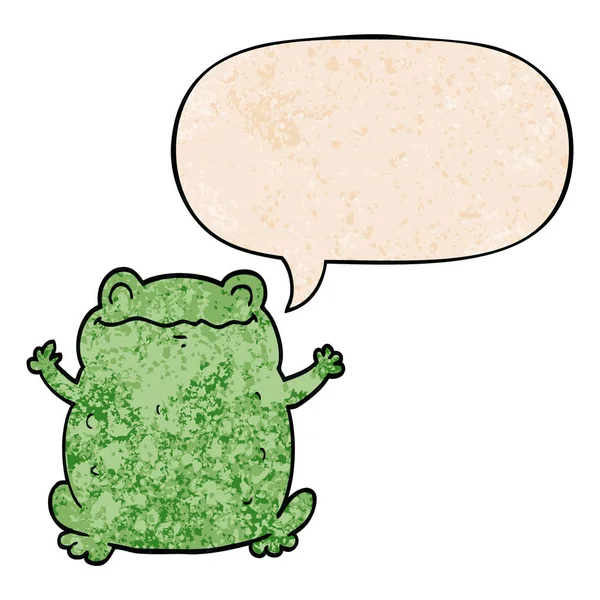 Мультяшна жаба та мовна бульбашка в стилі ретро текстури — стоковий вектор