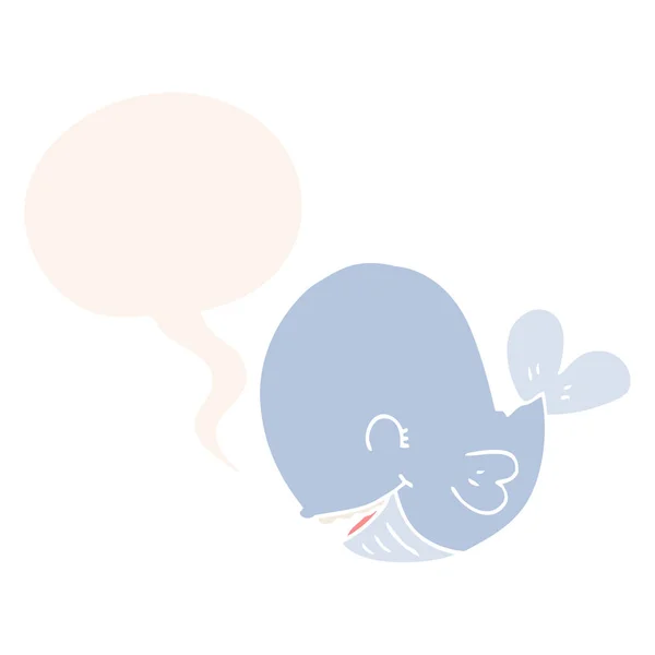 Cartoon whale and speech bubble in retro style — Stock Vector