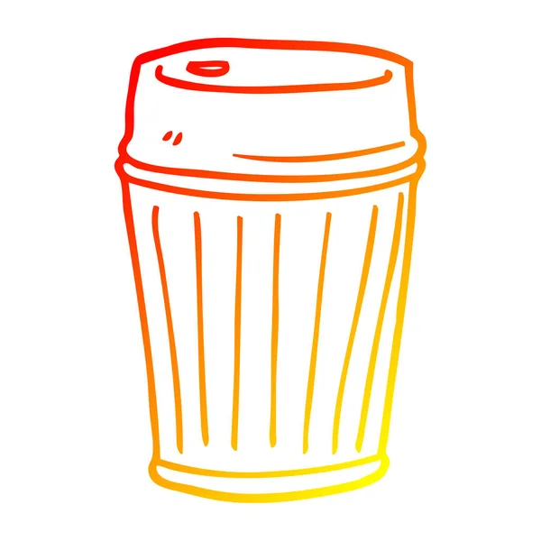 Warme kleurovergang lijntekening cartoon take out koffie — Stockvector