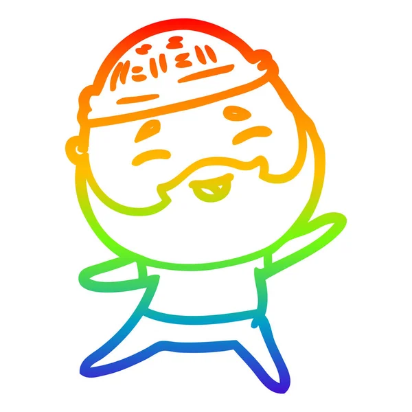 Regenbogen-Gradienten-Linie Zeichnung Karikatur glücklicher bärtiger Mann — Stockvektor