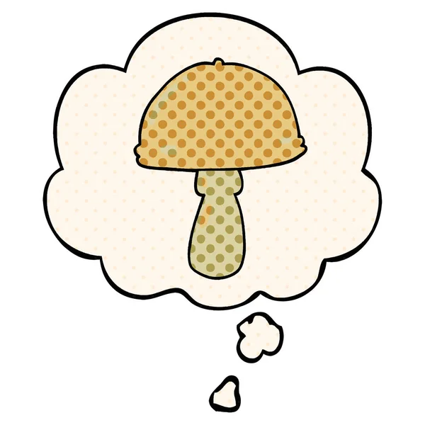 Champignon de dessin animé et bulle de pensée dans le style de bande dessinée — Image vectorielle