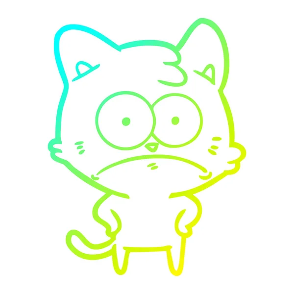 Kalte Gradientenlinie Zeichnung Cartoon nervöse Katze — Stockvektor