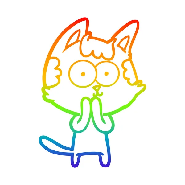 Arco-íris linha gradiente desenho feliz desenho animado gato — Vetor de Stock