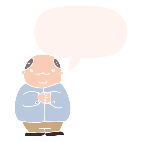 Cartoon balding man and speech bubble in retro style — Stock Vector