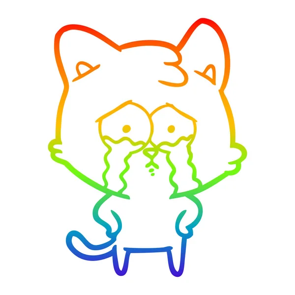 Regenboog gradiënt lijntekening cartoon huilen kat — Stockvector