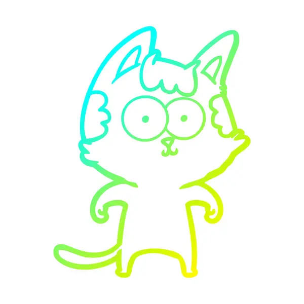 Kalte Gradientenlinie zeichnet fröhliche Cartoon-Katze — Stockvektor