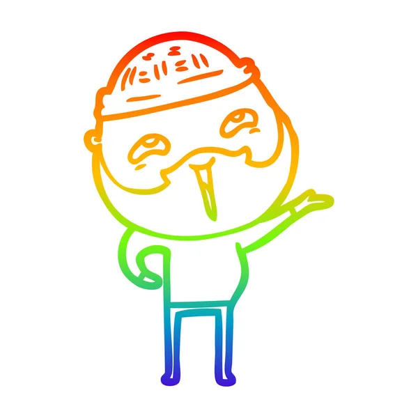 Arco iris gradiente línea dibujo dibujos animados feliz barbudo hombre — Vector de stock