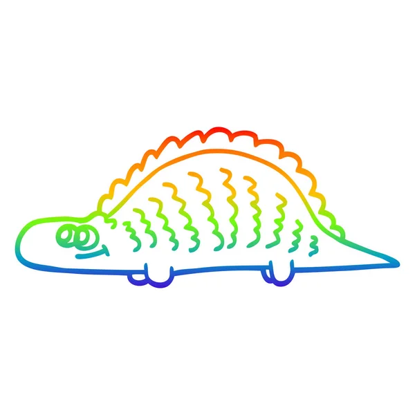 Rainbow gradient line drawing cartoon prehistoric dinosaur — Stock Vector