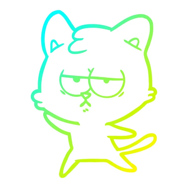 Frío gradiente línea dibujo aburrido dibujos animados gato — Vector de stock