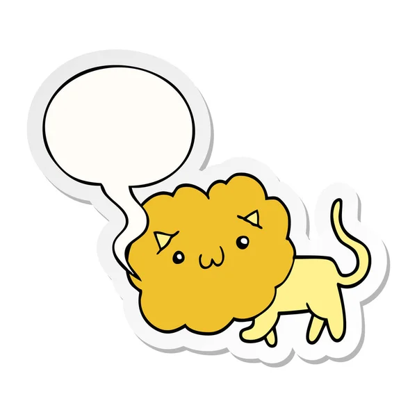 Cute cartoon lion and speech bubble sticker — Stock Vector