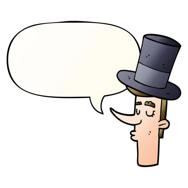 Cartoon man wearing top hat and speech bubble in smooth gradient — Stock Vector