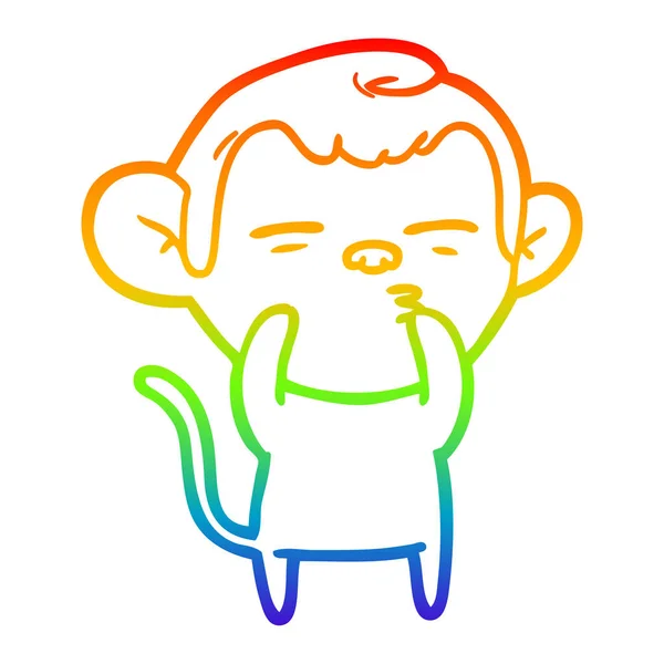 Rainbow gradient ligne dessin dessin animé singe suspect — Image vectorielle