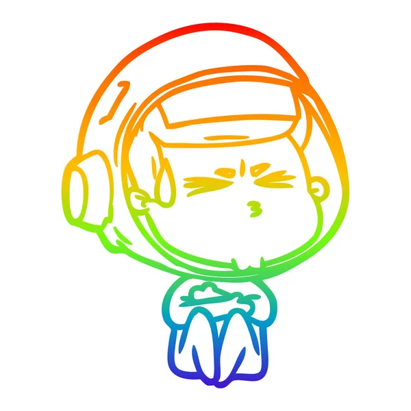 Regenboog gradiënt lijntekening cartoon benadrukt astronaut — Stockvector