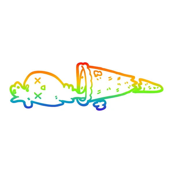 Rainbow gradient line drawing dropped cartoon ice cream — Stock Vector