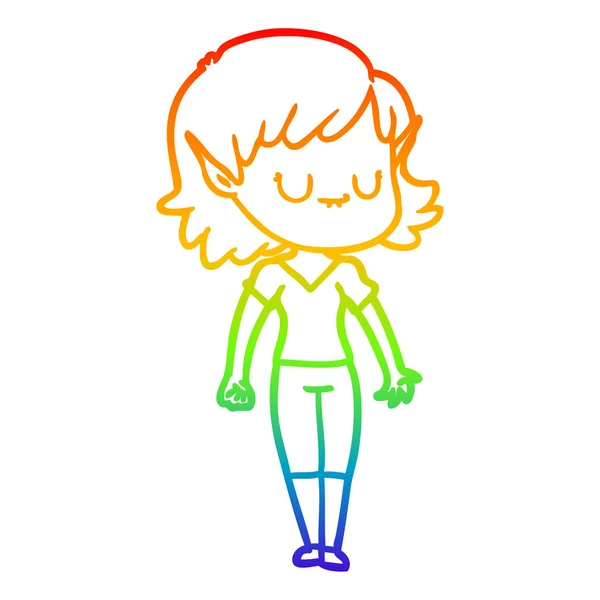 Regenbogen Gradienten Linie Zeichnung glücklich Cartoon Elfen Mädchen — Stockvektor