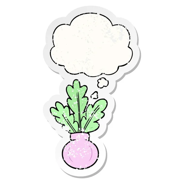 Растение в вазе и мыслепузырь как наклейка изношенная — стоковый вектор