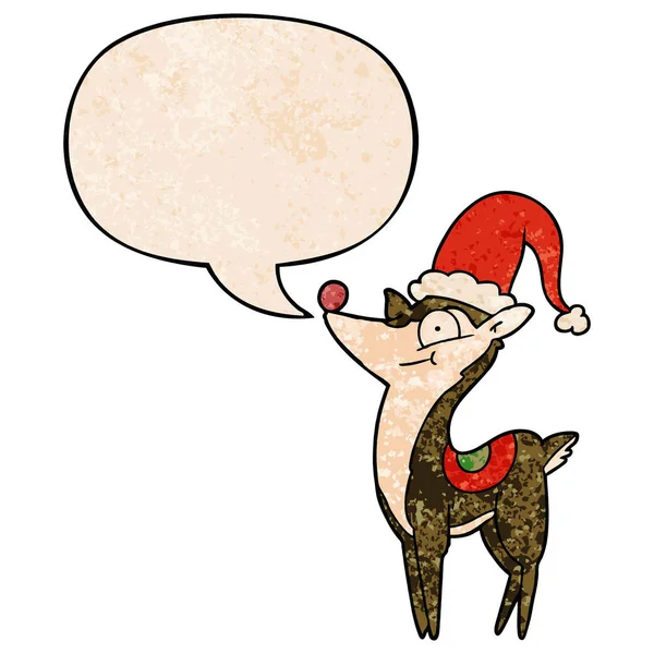 Desenhos animados renas de Natal e bolha de fala em retro textura st — Vetor de Stock