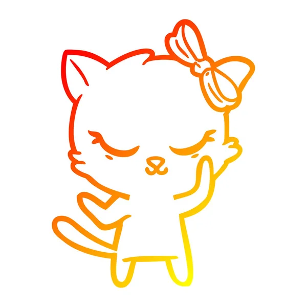 Chaud dégradé ligne dessin mignon dessin animé chat avec arc — Image vectorielle