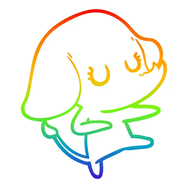 Rainbow gradient linje ritning söt tecknad elefant — Stock vektor