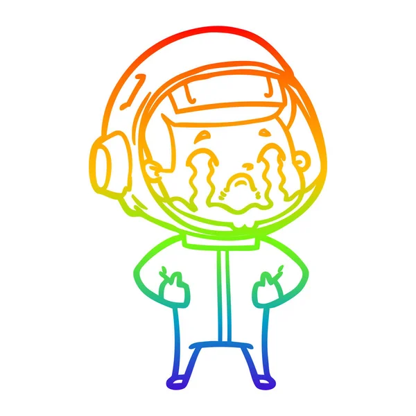 Linea gradiente arcobaleno disegno cartone animato piangendo astronauta — Vettoriale Stock