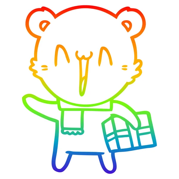 Rainbow gradient line drawing happy polar bear cartoon — Stock Vector
