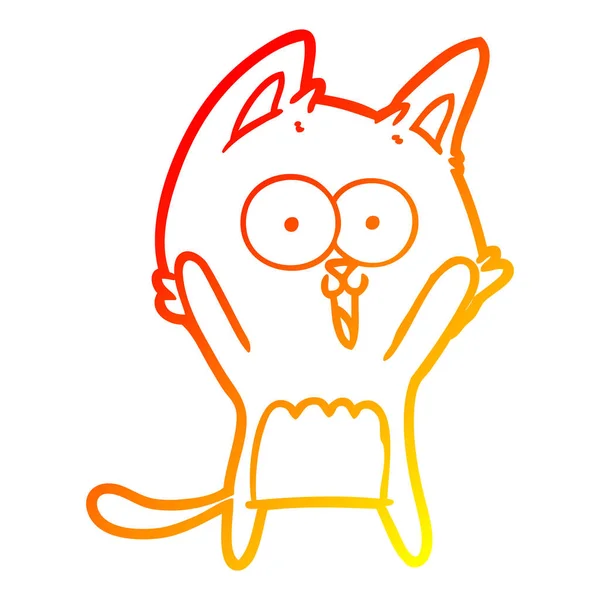 Warme kleurovergang lijntekening grappige cartoon kat — Stockvector