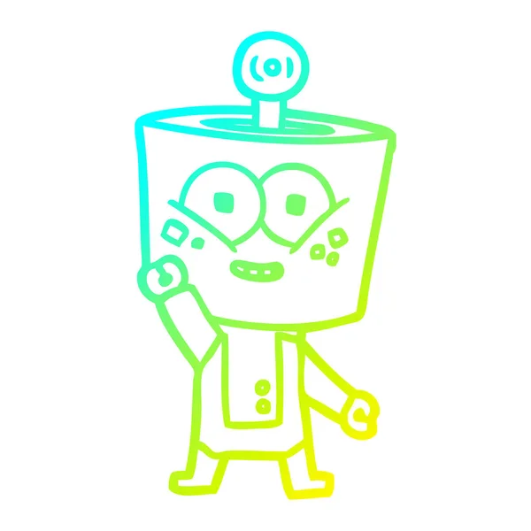 Kall gradient linje ritning Happy Cartoon robot viftande Hej — Stock vektor