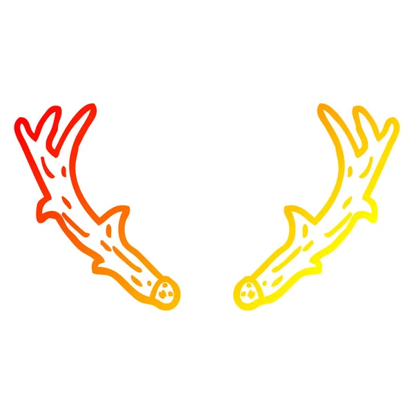 Warm gradient line drawing cartoon antlers — Stock Vector