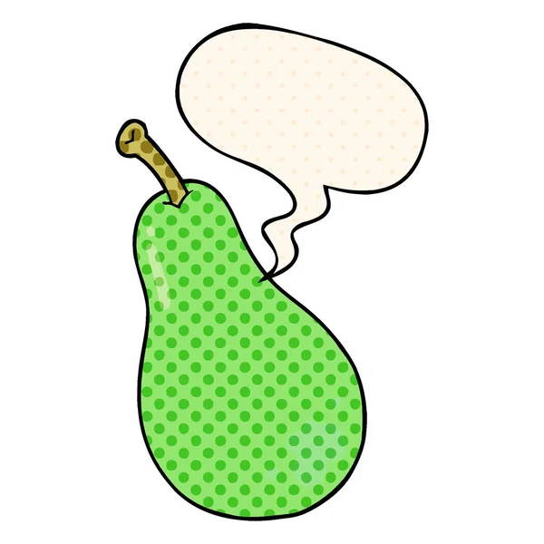 Καρτούν αχλάδι και φούσκα ομιλίας σε στυλ κόμικ — Διανυσματικό Αρχείο