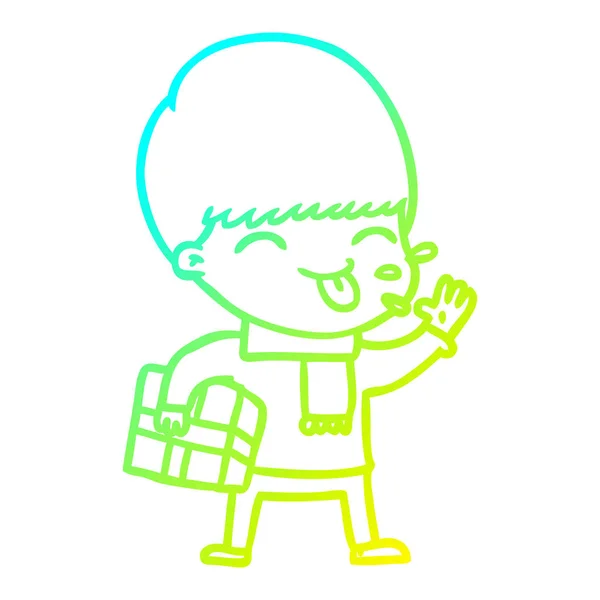Freddo gradiente linea disegno cartone animato ragazzo attaccare fuori lingua — Vettoriale Stock
